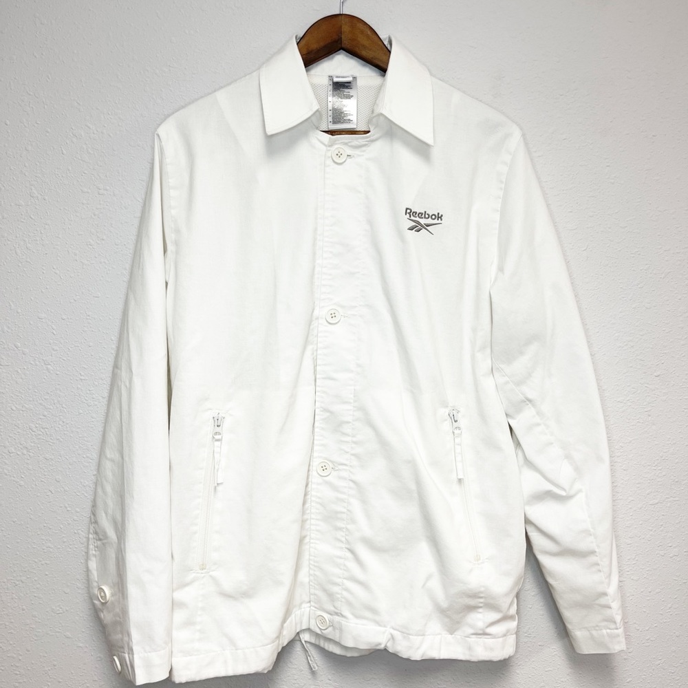 Reebok White Button Mesh Breathable Lightweight Jacket - Picture 1 of 8